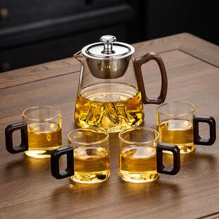 玻璃公道杯胡桃木带盖过滤公杯耐热家用分茶器倒茶杯高档泡茶茶具