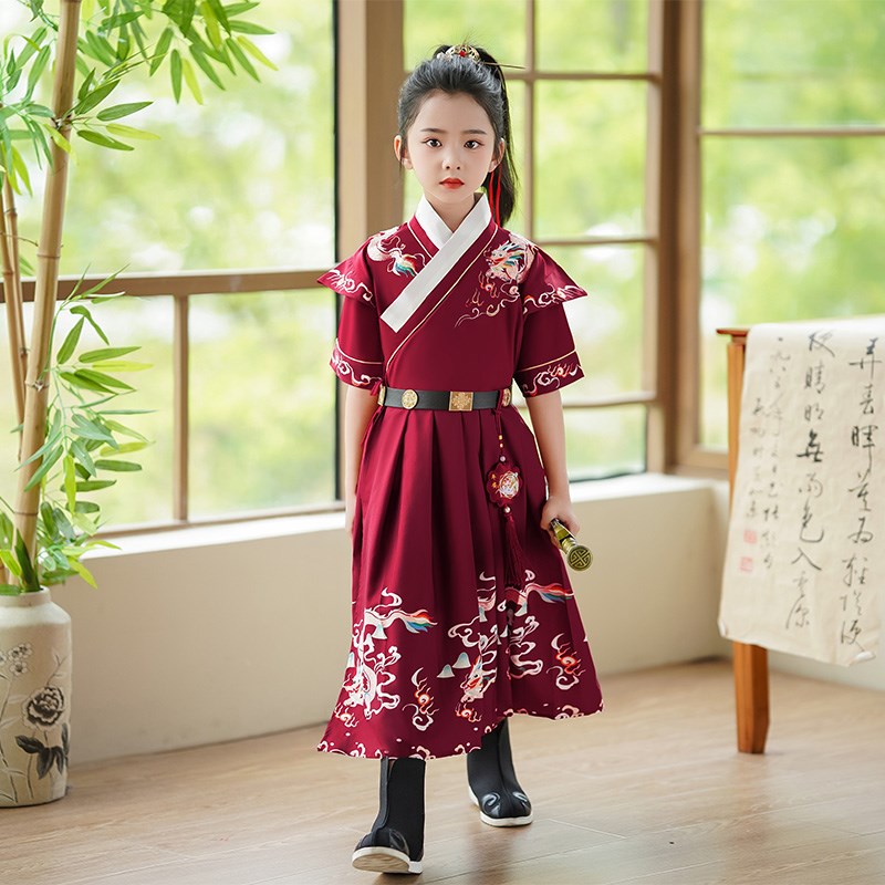 女童汉服夏季短袖古装女侠花木兰剑客锦衣卫飞鱼服儿童侠客演出服