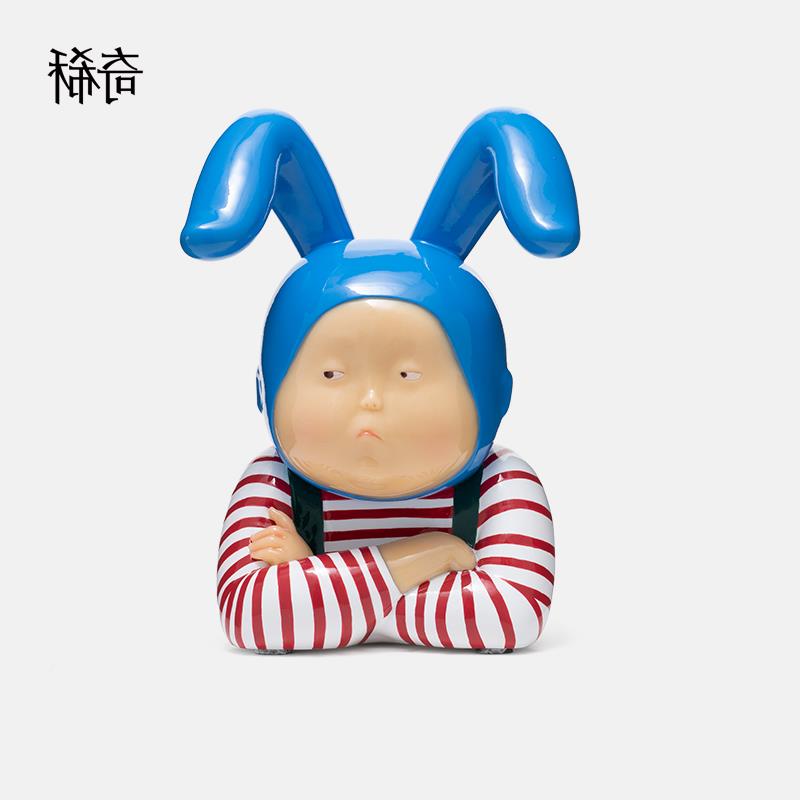 艺术《表包情》握草兔比比办摆公室可爱多巴件胺雕塑表情创意礼品