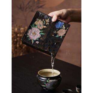 归鸿志野烧牡丹缂丝家用方型壶承方形储水干泡茶盘储水小茶台茶托
