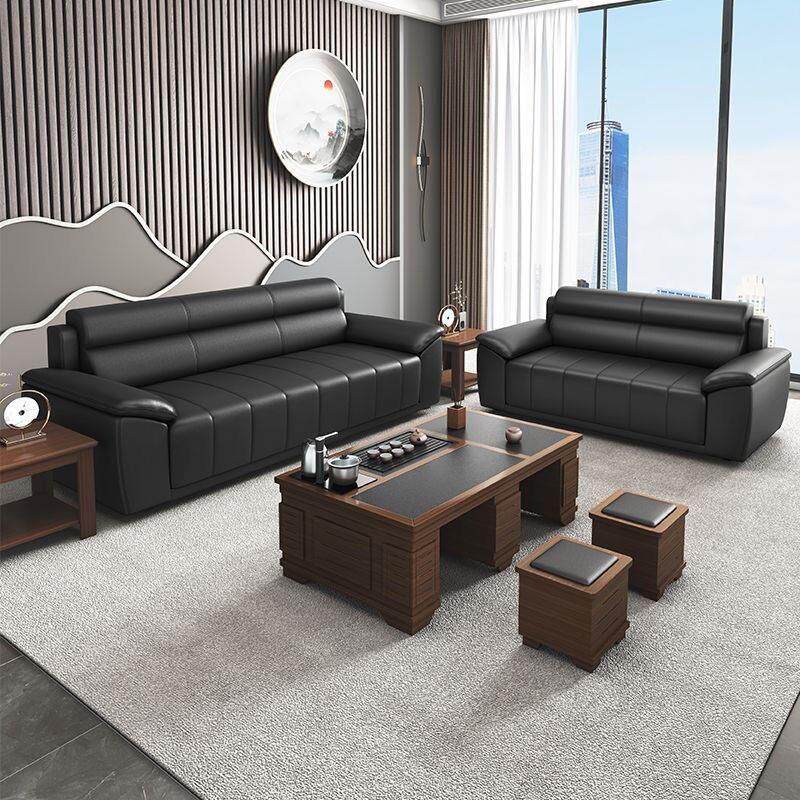 办公室真皮沙发简约商务现代接待室会客三人位茶几组合套装