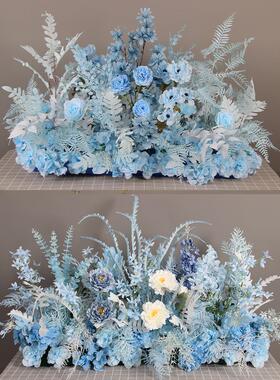 婚礼插花插花道路龙头花蓝色主题婚礼插花舞台装饰道具舞台道路龙