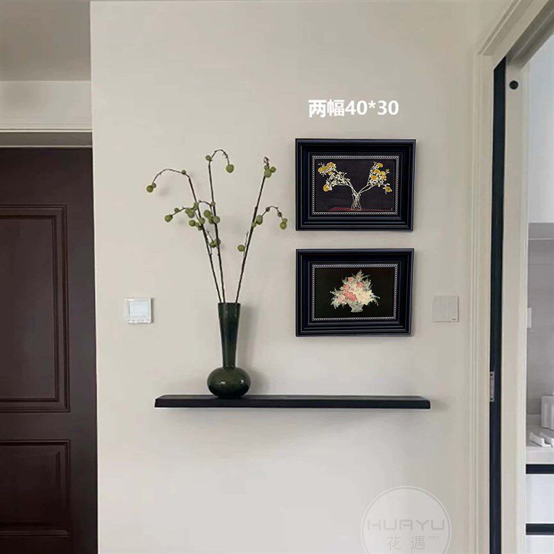 法式中古风客厅沙发背景墙装饰画黑色边框常玉高级感花卉玄关挂画