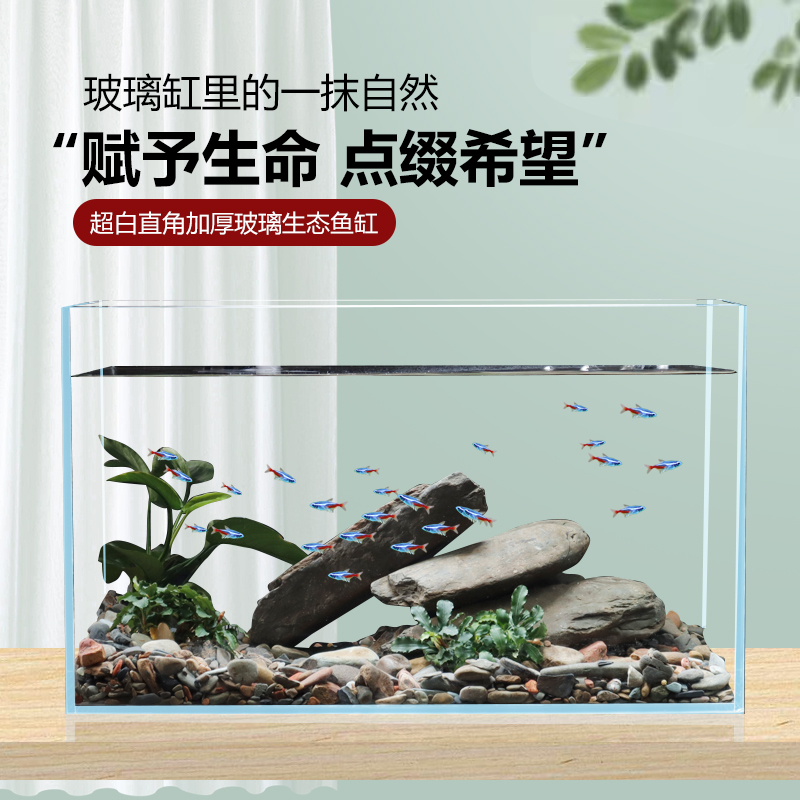 超白鱼缸客厅小型桌面生态溪流造景真水草玻璃懒人养鱼金鱼乌龟缸