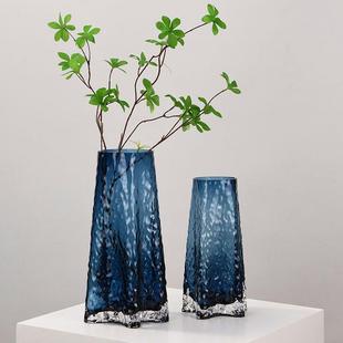 歐客廳大口徑水培植物水晶玻璃花瓶輕奢高級(jí)感直筒高30cm冰川加厚