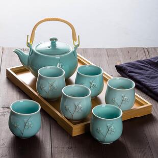 手工描金 送托盘 景德镇提梁陶瓷茶具套装 家用现代简约泡茶壶茶杯