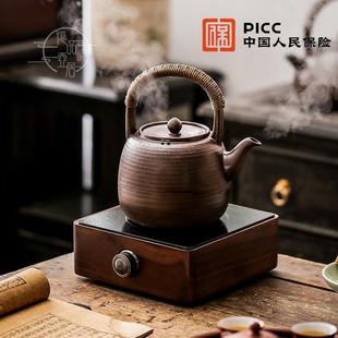 大容量闷泡煮茶器电陶简约炭炉养生 家用纯手工提梁粗陶壶防烫中式