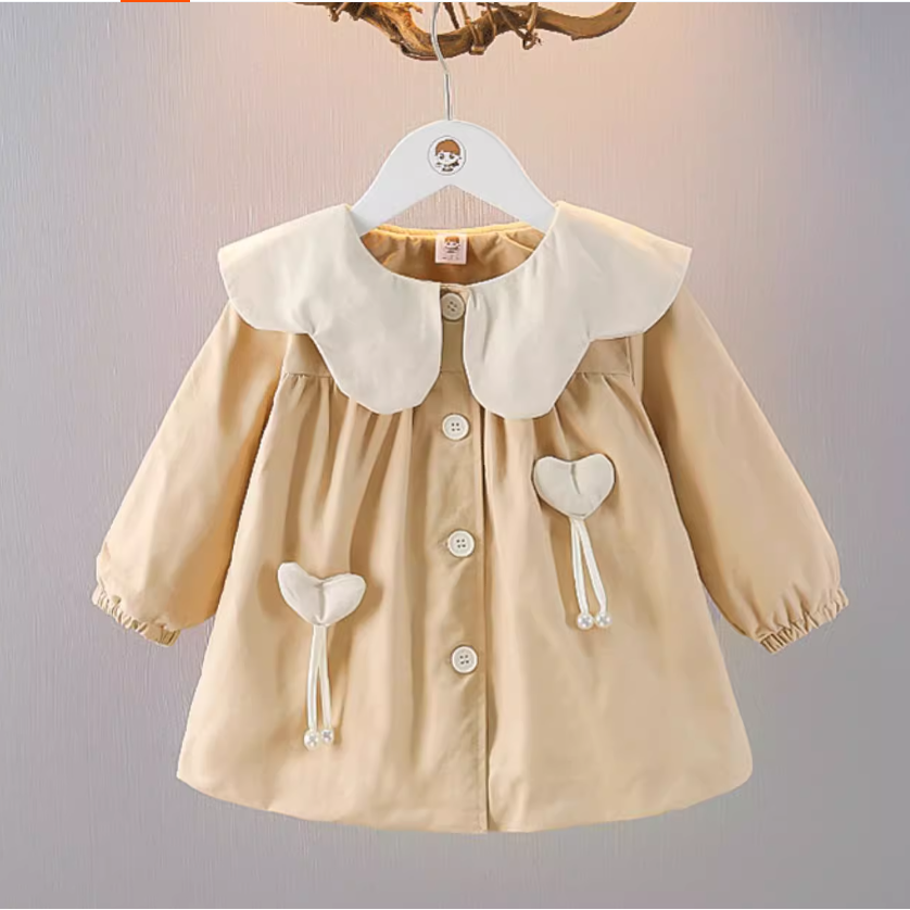 女童风衣外套秋装2025新款儿童洋气娃娃领上衣女宝宝韩版百搭开衫