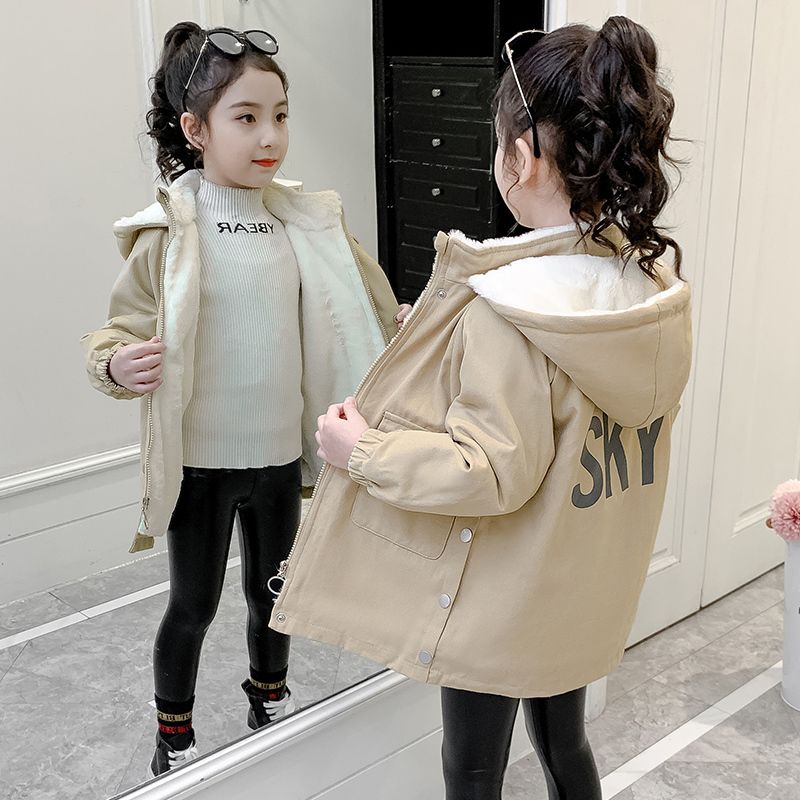 女童加绒加厚棉服冬装2023新款洋气中大童秋冬儿童棉袄派克服外套