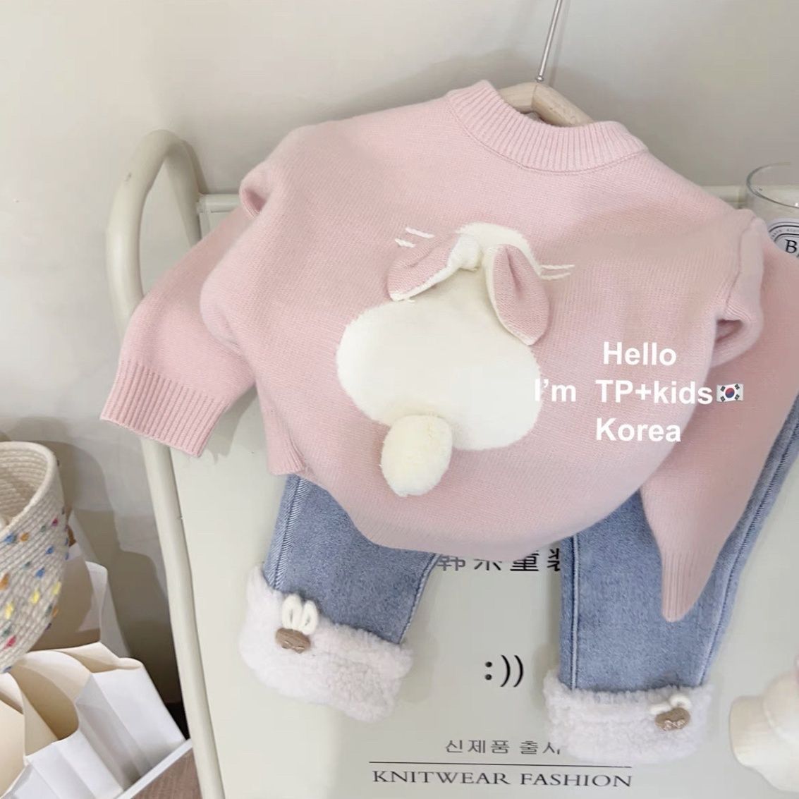 女童冬季套装2023新款时尚女宝宝加绒加厚毛衣儿童牛仔裤两件套潮