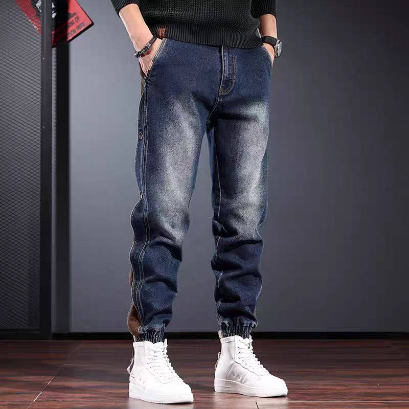 美式2025新款拼接工装裤男士春季潮牌宽松休闲束脚牛仔裤子男百搭