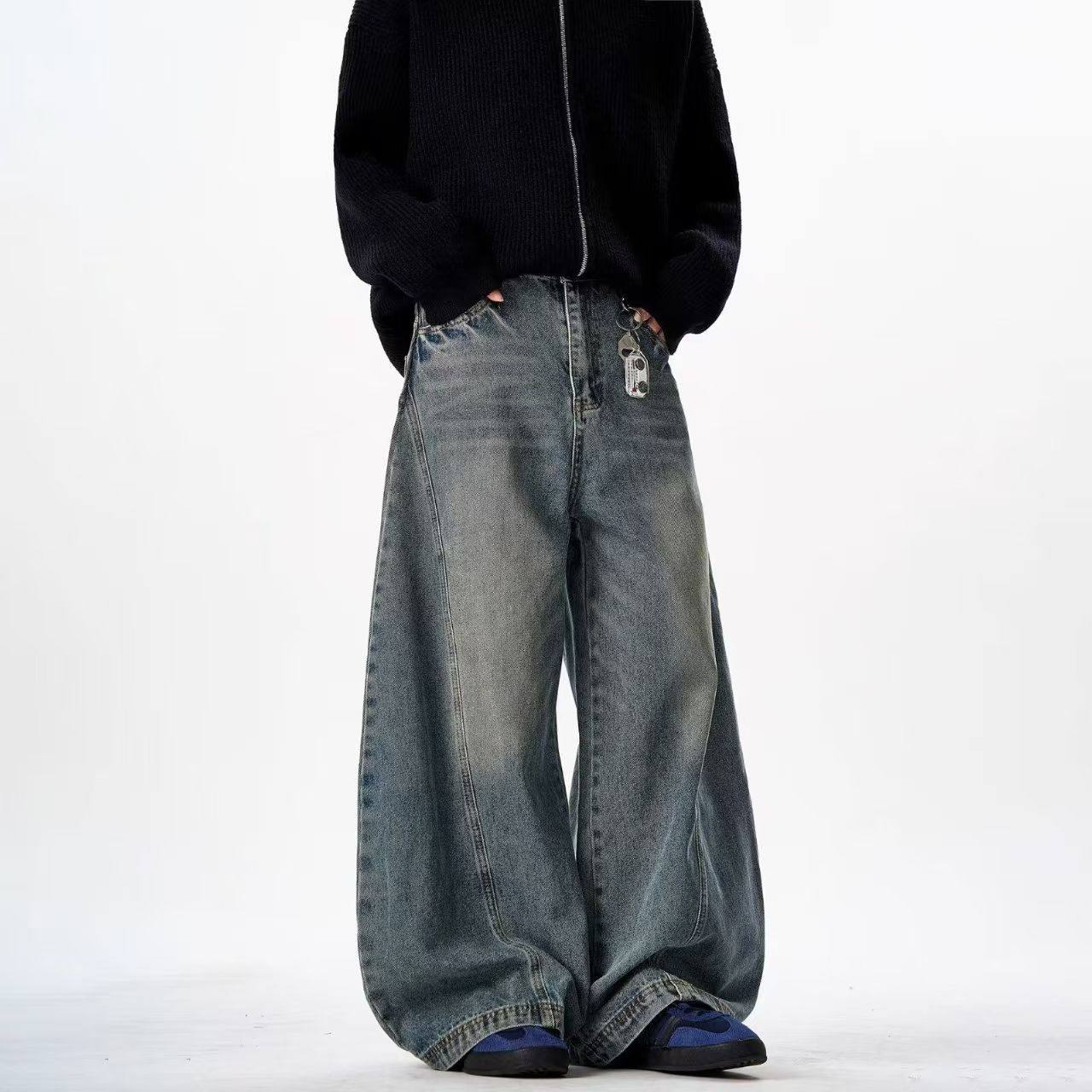 简尚佳夏季新款裤子复古牛仔裤宽松直筒男女同款美式水洗阔腿休闲,男装,牛仔裤,淘宝优惠券,粉丝福利购,淘宝优惠卷