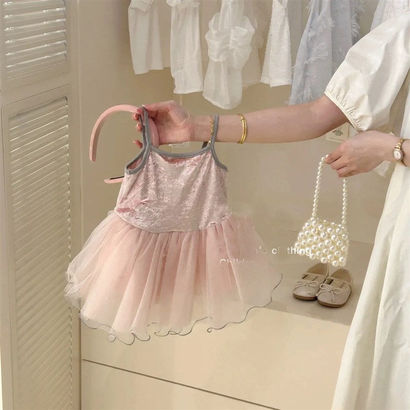 女童连衣裙2025夏季新款儿童洋气吊带裙子宝宝粉色公主生日礼服夏