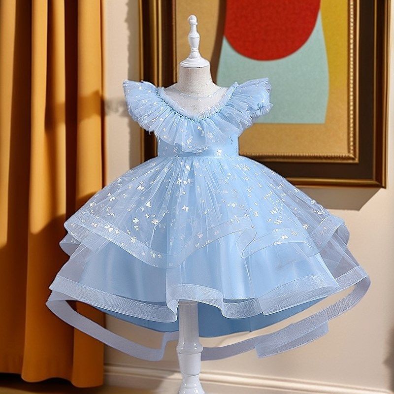 女童礼服2025新款白色短款蓬蓬裙儿童六一主持人表演服钢琴演出服
