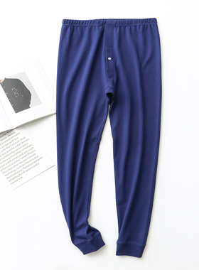 青岛纯棉内衣宽松秋裤加肥大码男单件线薄爸爸中老年保暖棉毛衬裤