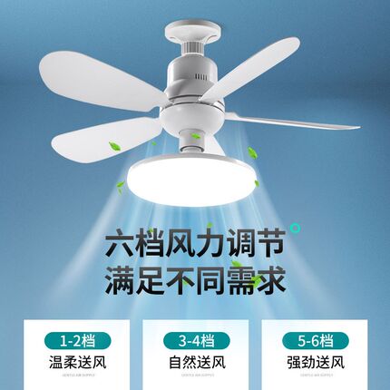 E27螺口风扇灯5叶静音小型LED客厅卧室 花形可拆叶可换灯源吊扇灯