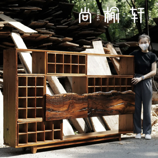 茶室置物架茶叶架侘寂风茶杯架多宝阁老木料展示柜简约实木博古架