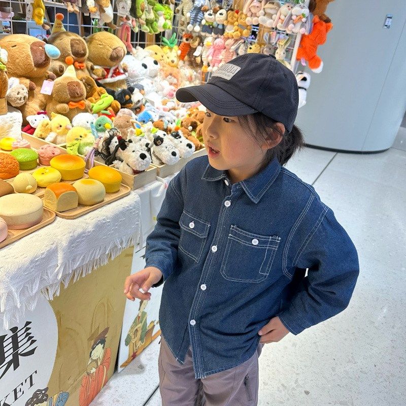 男童夹棉衬衫儿童棉服外套秋冬加厚2024新款洋气男孩工装牛仔衬衣