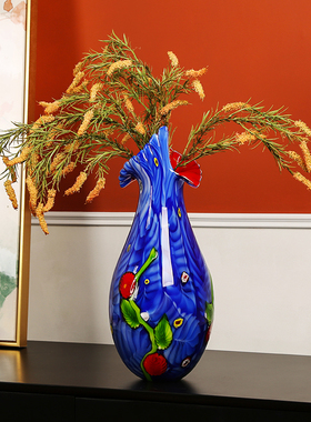 多彩琉璃蓝色艺术花瓶摆件客厅酒店餐桌插花花器玄关软装饰品摆设