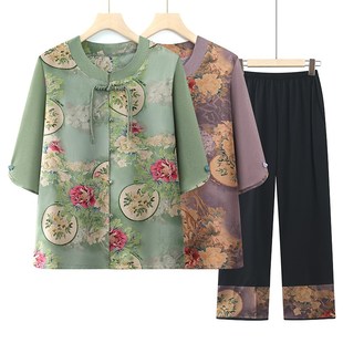 奶奶装夏装套装女中老年人夏季妈妈短袖两件套老人t恤老太太衣服