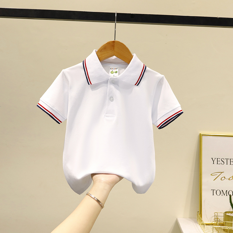 夏季男童短袖polo衫小学生校服中大儿童白色翻领T恤女童毕业班服
