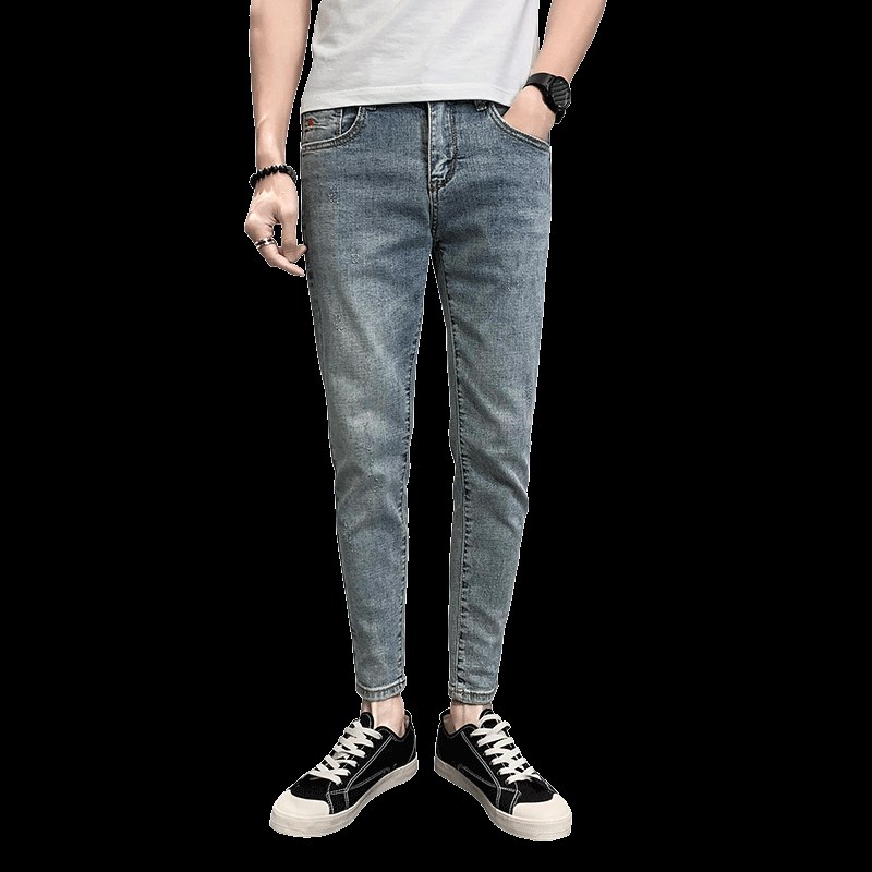 浅色牛仔裤小码潮流修身男士小脚百搭裤子26号27码矮小个子九分裤