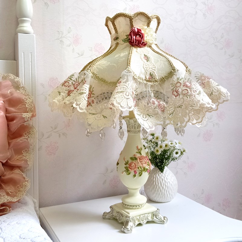 欧式台灯婚房卧室床头灯新娘陪嫁灯公主房蕾丝轻奢华浪漫时尚温馨