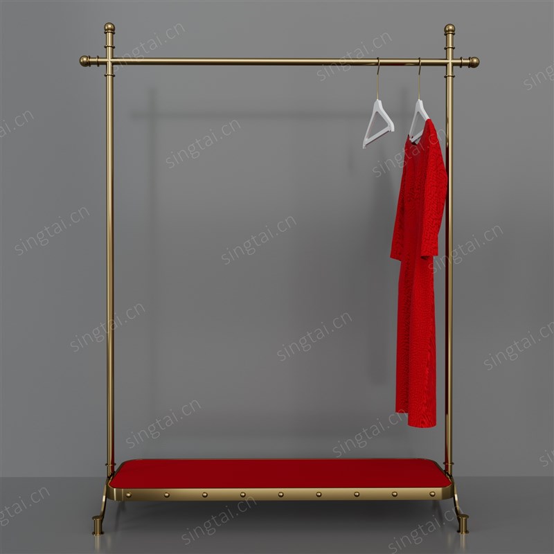国潮服装店展示架不锈钢钛金落地挂衣架带轮子陈列架天鹅绒中岛架