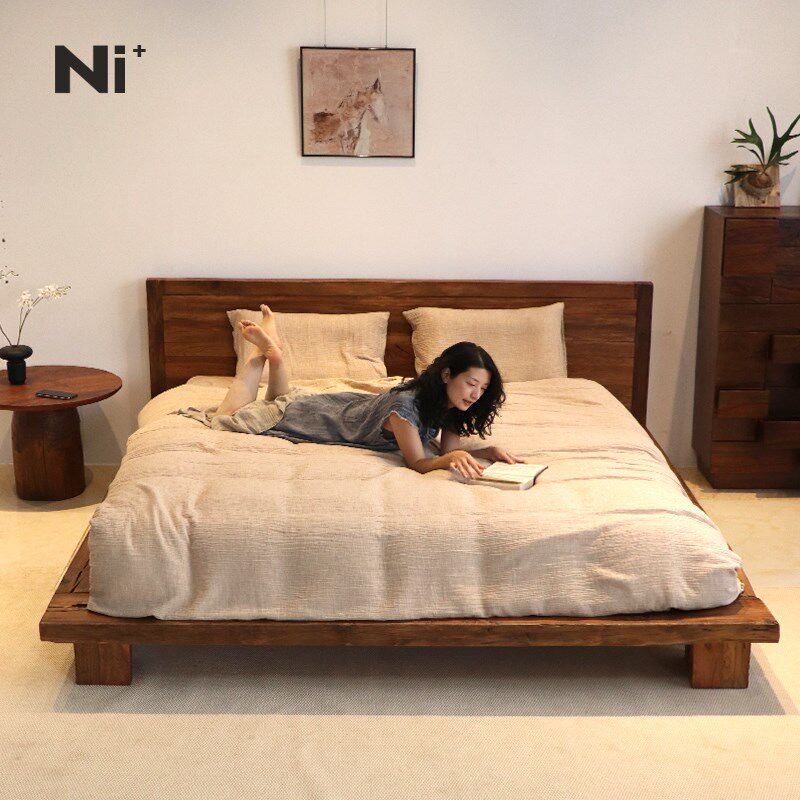 Ni+尼家侘寂风日式床落地矮床榻榻米床实木地台床民宿床双人大床