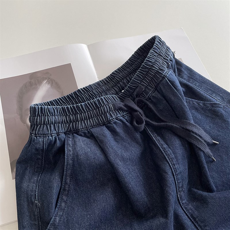日系深蓝直筒牛仔裤!显腿长百搭高腰宽松显瘦柔软阔腿休闲长裤女