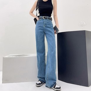 浅布调高个子加长裤高腰显瘦窄版阔腿裤直筒宽松撞色拖地牛仔裤女