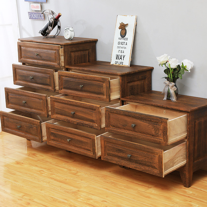 斗柜收纳储物柜实木美式五斗小柜子卧室抽屉客厅床边柜家用玄关柜