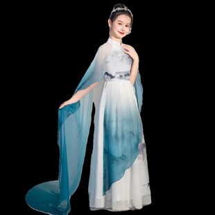 女童礼服高端中大童弹古筝演出服千里江山中国风艺考民乐国风演奏