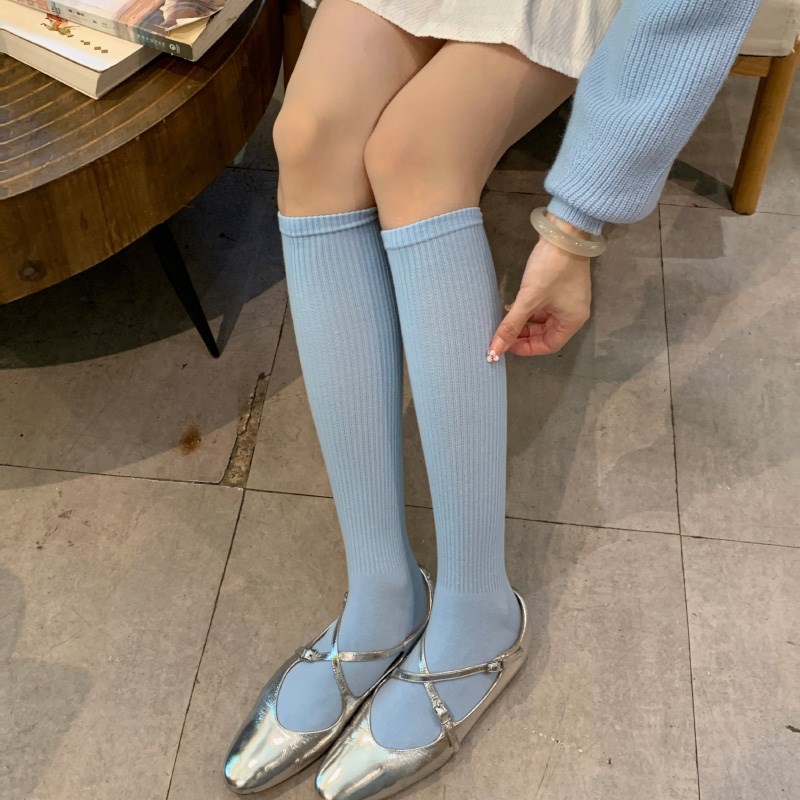 美拉德风棕色压力小腿袜女秋冬显腿细显腿长日系jk纯棉及膝长筒袜