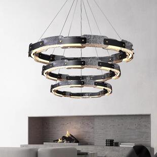 后现代轻奢客厅全铜吊灯设计师简约餐厅样板房书房卧室圆环装饰灯