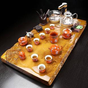 A5L整块金丝楠木茶盘茶具套装 家用全自动一体玻璃烧水壶简约茶海