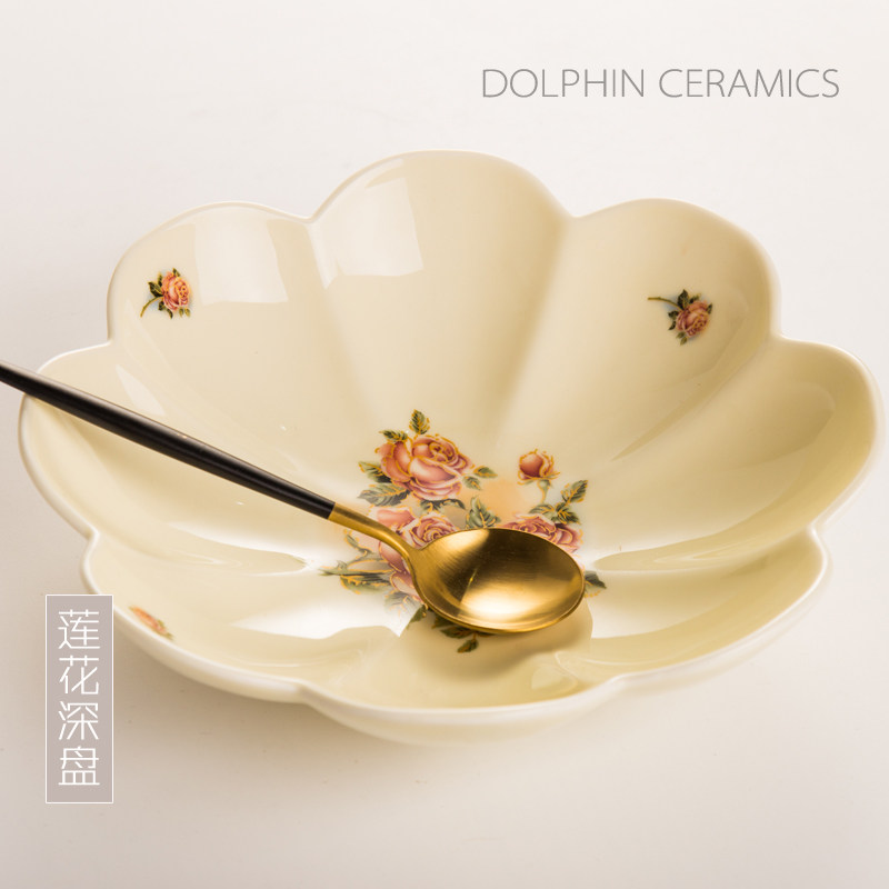 韩式女皇金玫瑰创意陶瓷家用菜盘果盘深盘盘子碟子沙拉盘微波炉盘,餐饮具,盘,淘宝优惠券,粉丝福利购,淘宝优惠卷