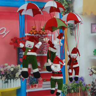圣诞节吊顶装饰品 圣诞老人降落伞 圣诞老人爬绳圣诞跳伞老人挂饰