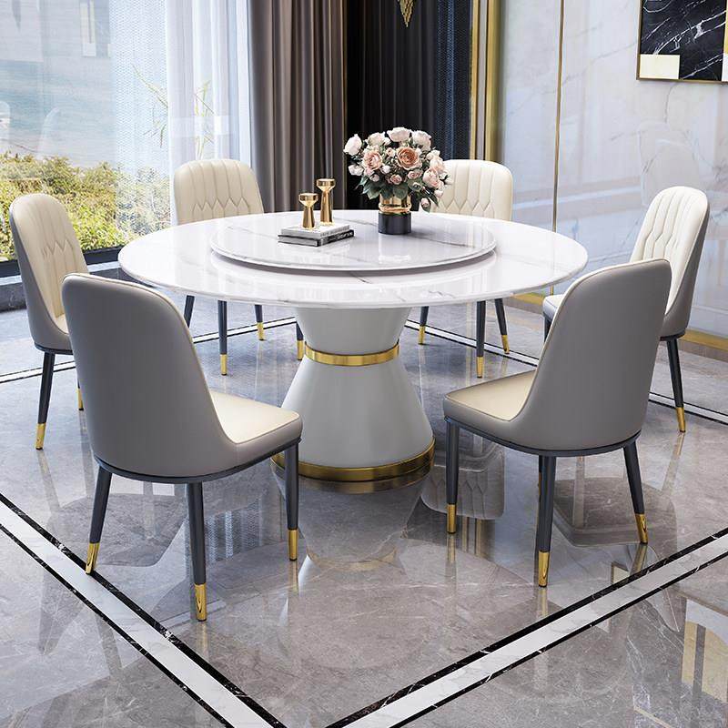 亮光岩板圆形餐桌意式轻奢现代简约家用带转盘带电磁炉餐桌椅组合,住宅家具,岩板餐桌,淘宝优惠券,粉丝福利购,淘宝优惠卷