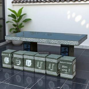 石桌石凳庭院一套天然户外大理石长方形桌子园林别墅家用石头椅子