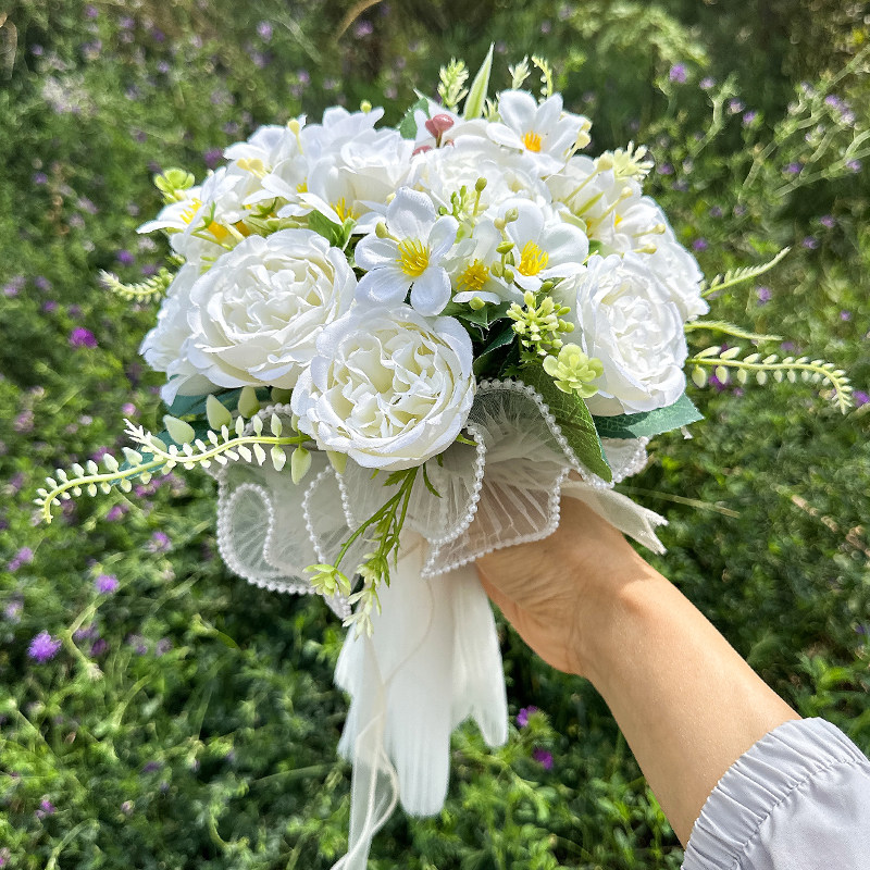高级感仿真花韩式新娘手捧花婚礼结婚领证拍照花束新款玫瑰假花