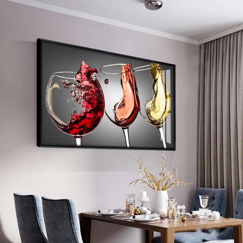 现代简约餐厅装饰画饭厅酒杯单幅横版挂画厨房墙面装饰壁画
