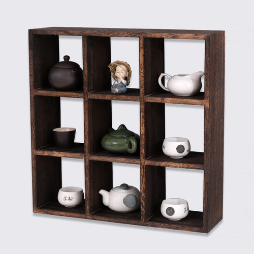 博古架实木中式上墙多宝阁置物架古董架壁挂式茶壶展示架简易摆件