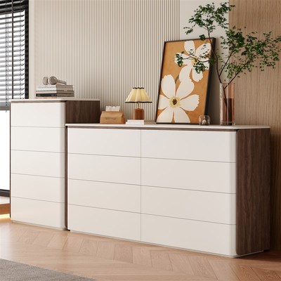 奶油风实木六八斗柜卧室储物柜床尾置物柜子五斗柜客厅靠墙烤漆