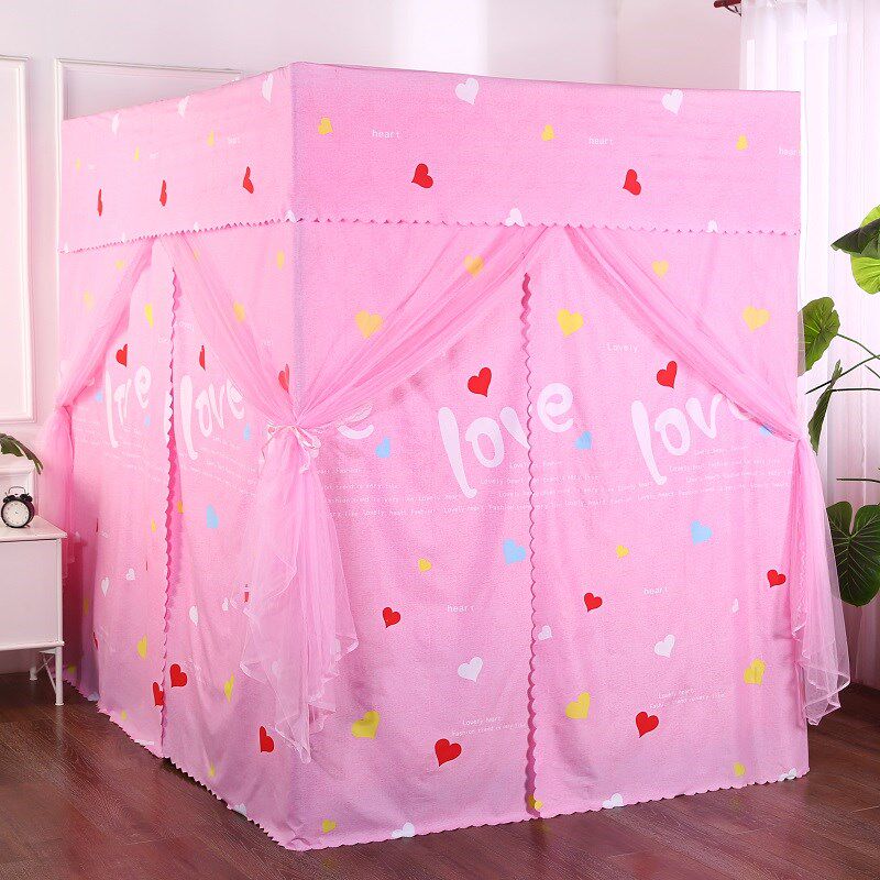 家用落地布蚊帐遮光窗帘防尘床幔卧室双人1.8米公主风床围一体式