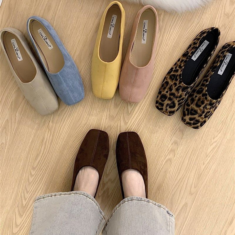 平底法式百搭豹纹单鞋女鞋子春秋2024新款夏季绒面软底通勤豆豆鞋