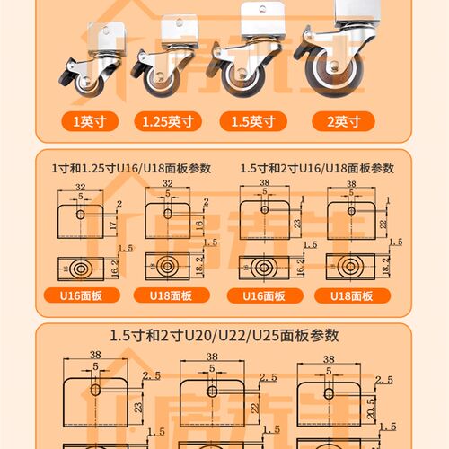 小配件转向轮滑轮静音21婴儿床寸寸轮子万向轮家具脚滚轮橡胶轮轮