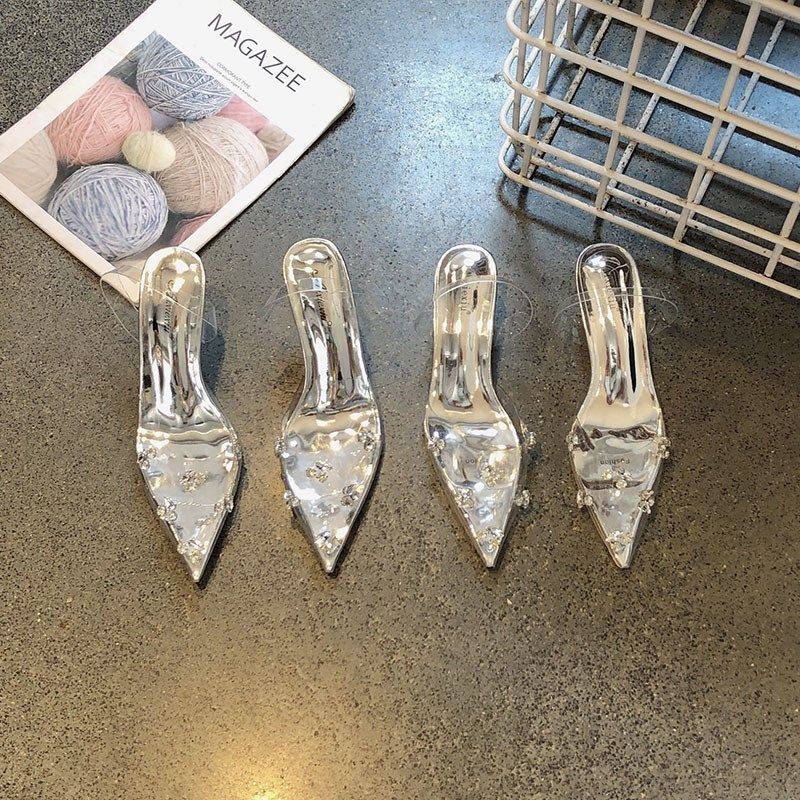 仙女风银色水钻酒杯高跟鞋女夏外穿尖头透明PVC气质包头凉鞋拖鞋,女鞋,时装凉鞋,淘宝优惠券,粉丝福利购,淘宝优惠卷