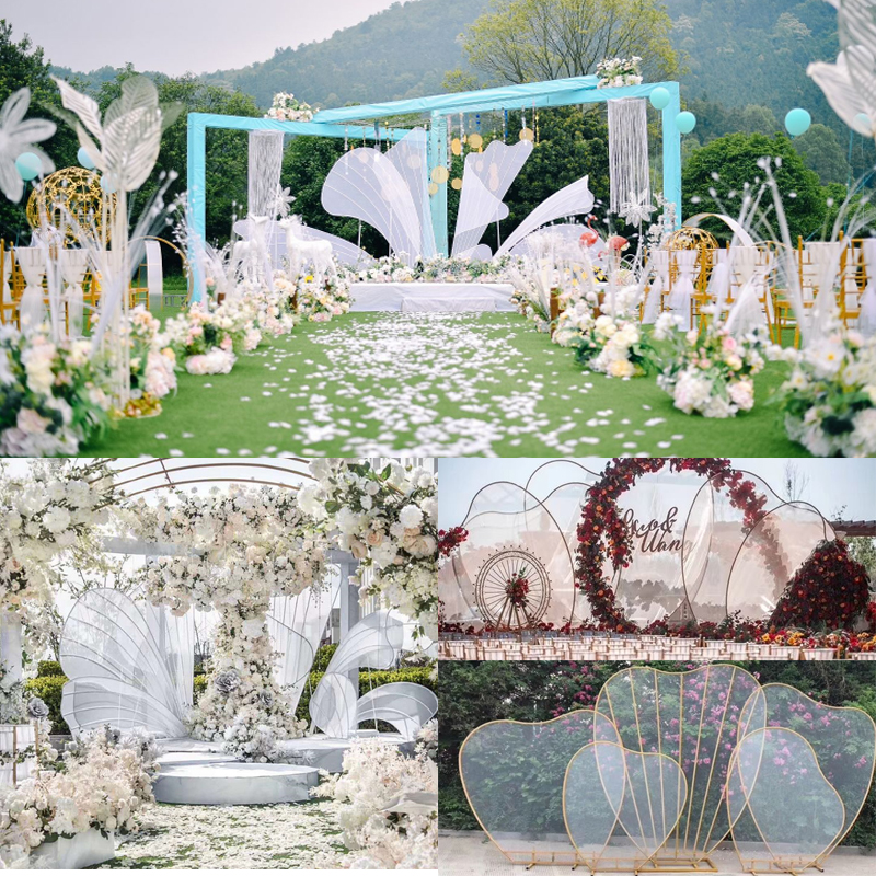 新款婚庆道具铁艺花瓣背景婚礼舞台装饰屏风摆件迎宾背景铁艺屏风