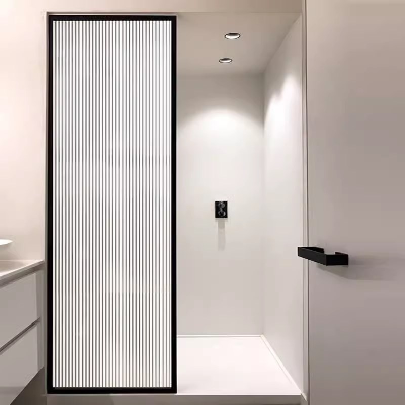 玻璃屏风隔断挡水玻璃屏材料铝合金黑色极窄玻璃框